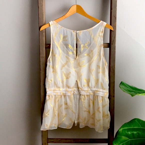 Anthropologie: Gold/Cream Sleeveless Blouse - Picture 4 of 8